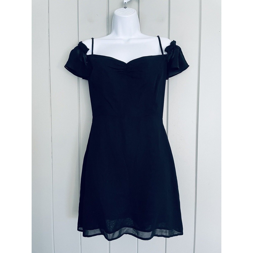 Reformation Mini Dress 6 Black Off the Shoulder 100% Viscose Lined